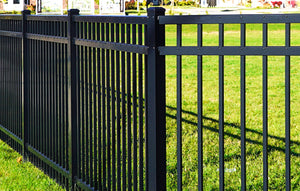 Ornamental Aluminum Flat Top 6' Wide x 6' Tall 3-Rail Fence Panel with 3-7/8" Air Space