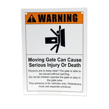 Warning Sign, Plastic, "Moving Gates"