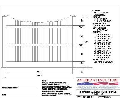 AFC-013   6' Tall x 8' Wide Underscallop Fence with 5/8" Air Space - White